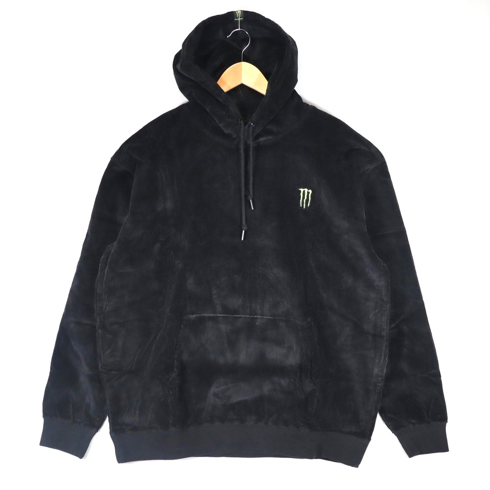 Monster Energy Hoodie Mens XL Black Corduroy Embroidered Logo Casual Streetwear
